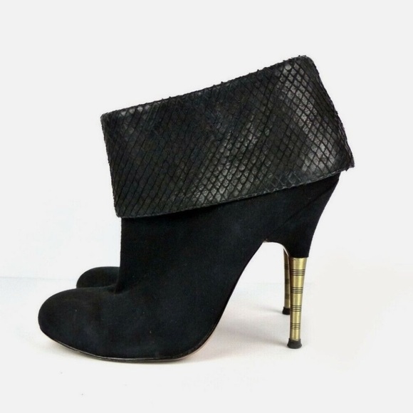 Elizabeth & James Black Rizzo Cuffed Snakeskin Booties with Metallic Heel-8.5 B - Picture 1 of 13